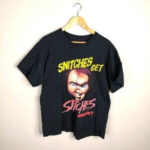Chucky Retro 80s 90s Style Horror Merch Snitches Get Stitches Shirt XL